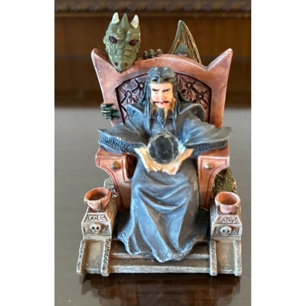 Vintage Resin Sculpture Figurine Green Dragon Sitting Wizard 3.5'' x 2.5''